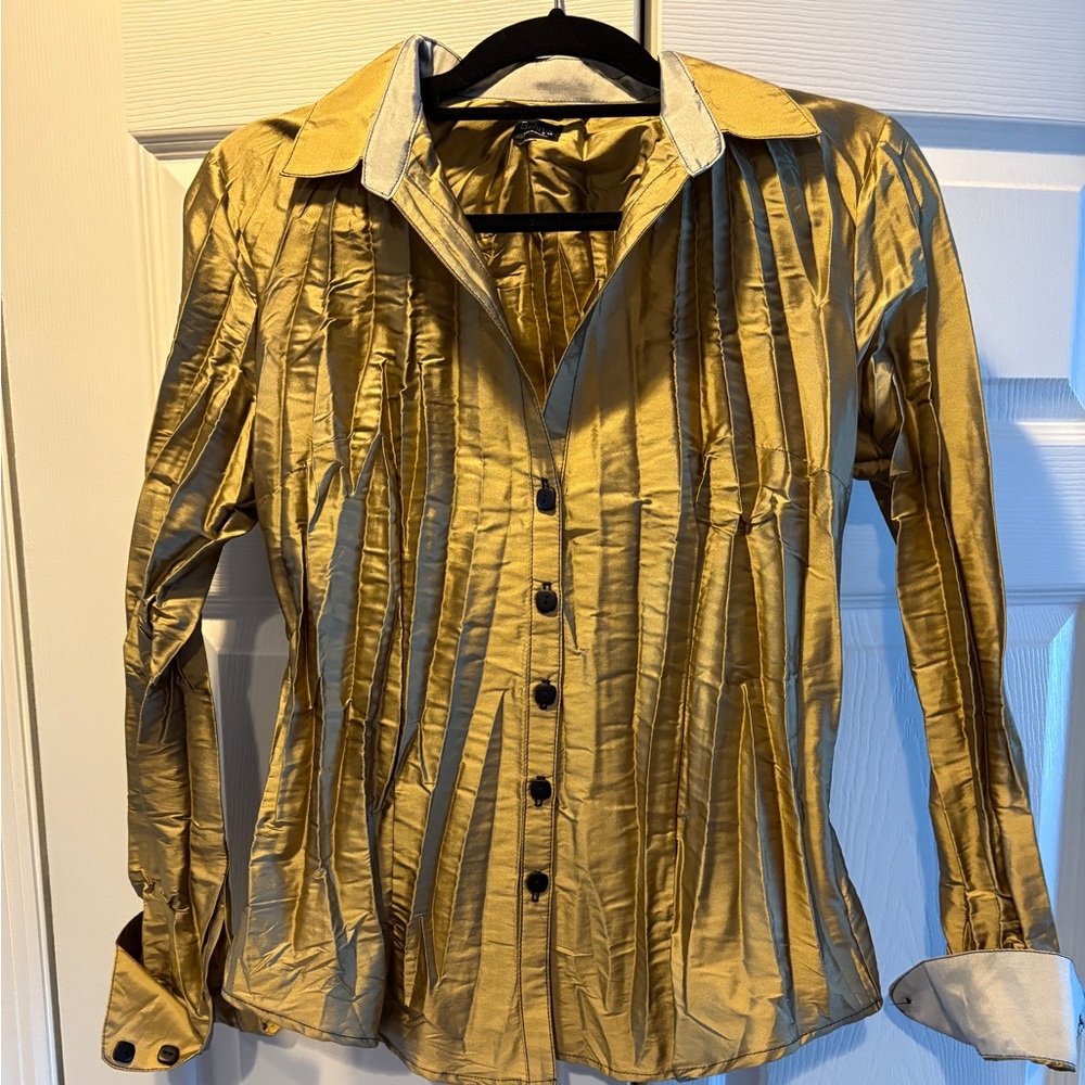Elegant Gold Button-Down Women's Shirt